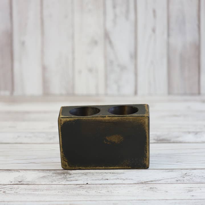 VALENTINA IMPORTS INC - Wholesale Candle Holder - 2 Hole Sugar Mold Brown (wood)2