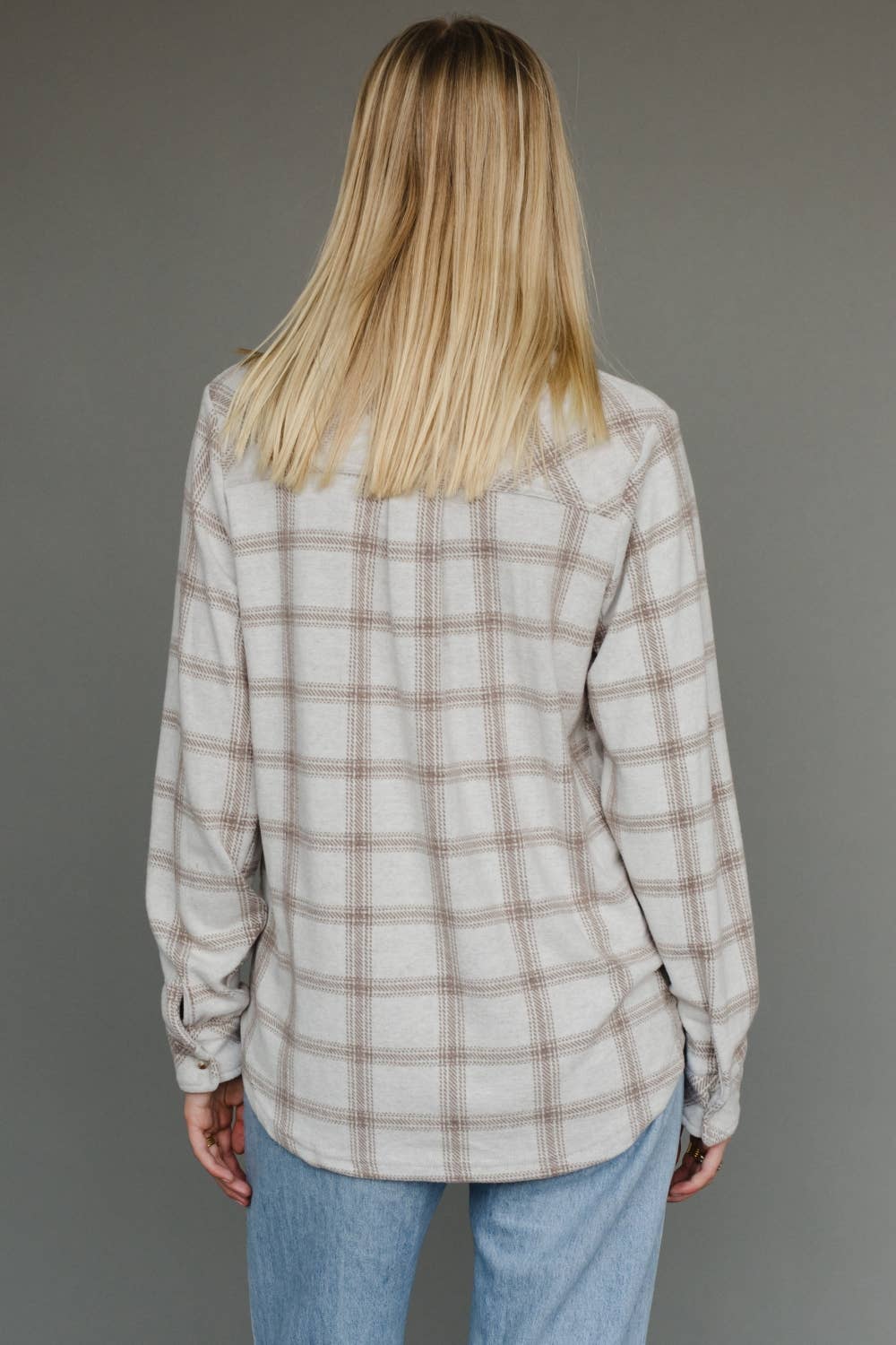 Panache Apparel Co. - Wholesale Button Down Shirt - Women's - Lt. Tan & Brown Plaid Button Up3