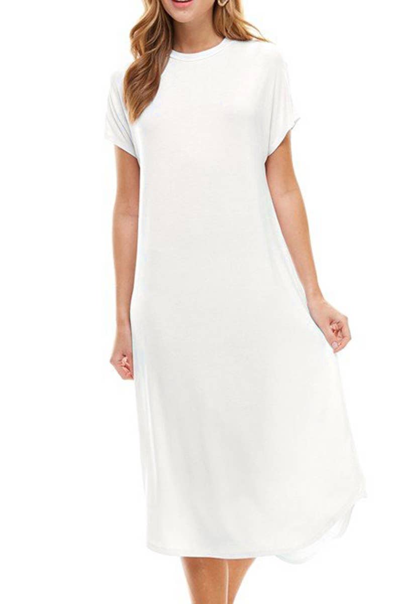 Azules Clothing - Wholesale Dress - Women's - ADM-8252RS Loose fit Crew Neck Hem Midi Dress42