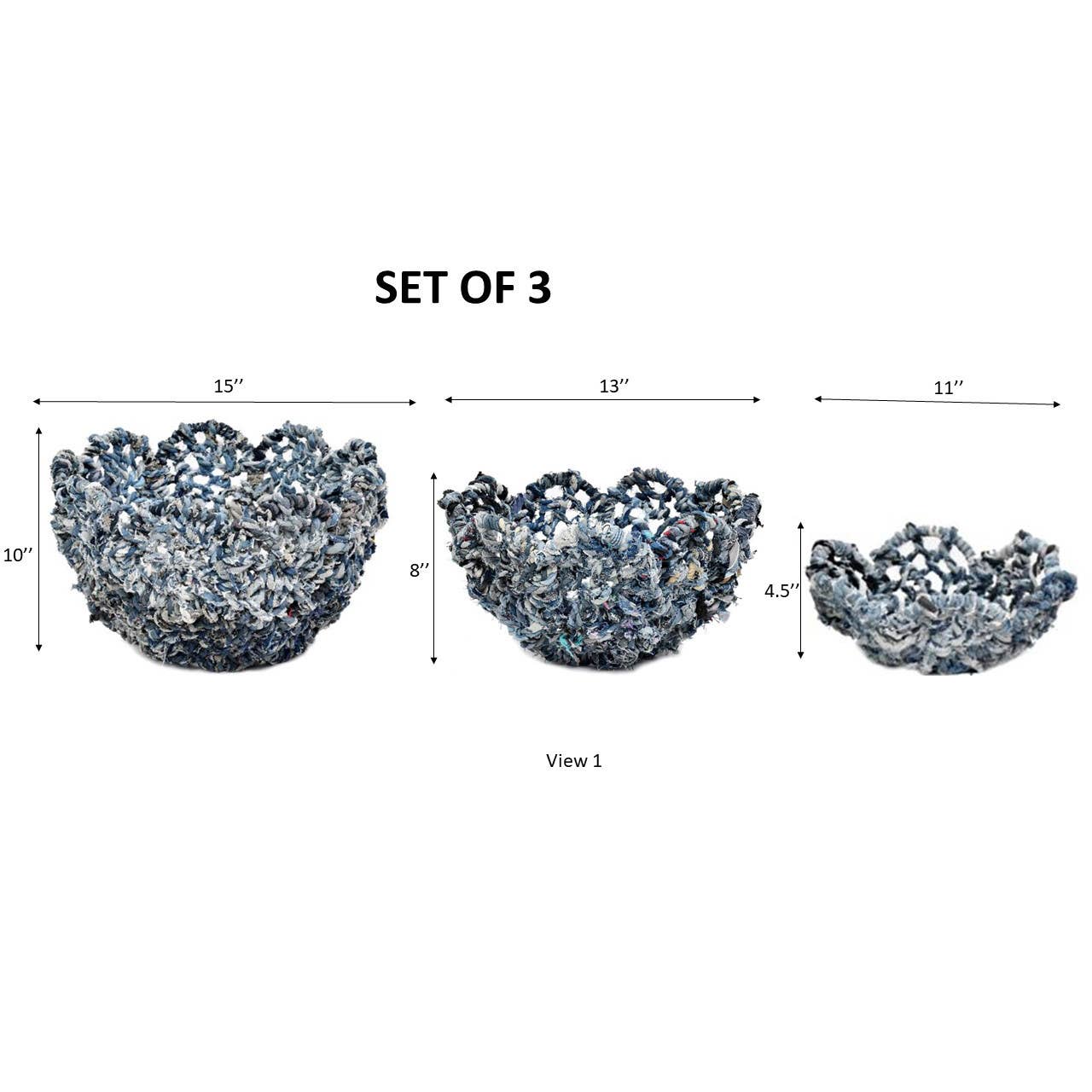 India Handicrafts Inc - Vendita all'ingrosso Cestini - Cestini per fiori in jeans in ferro, set di 32