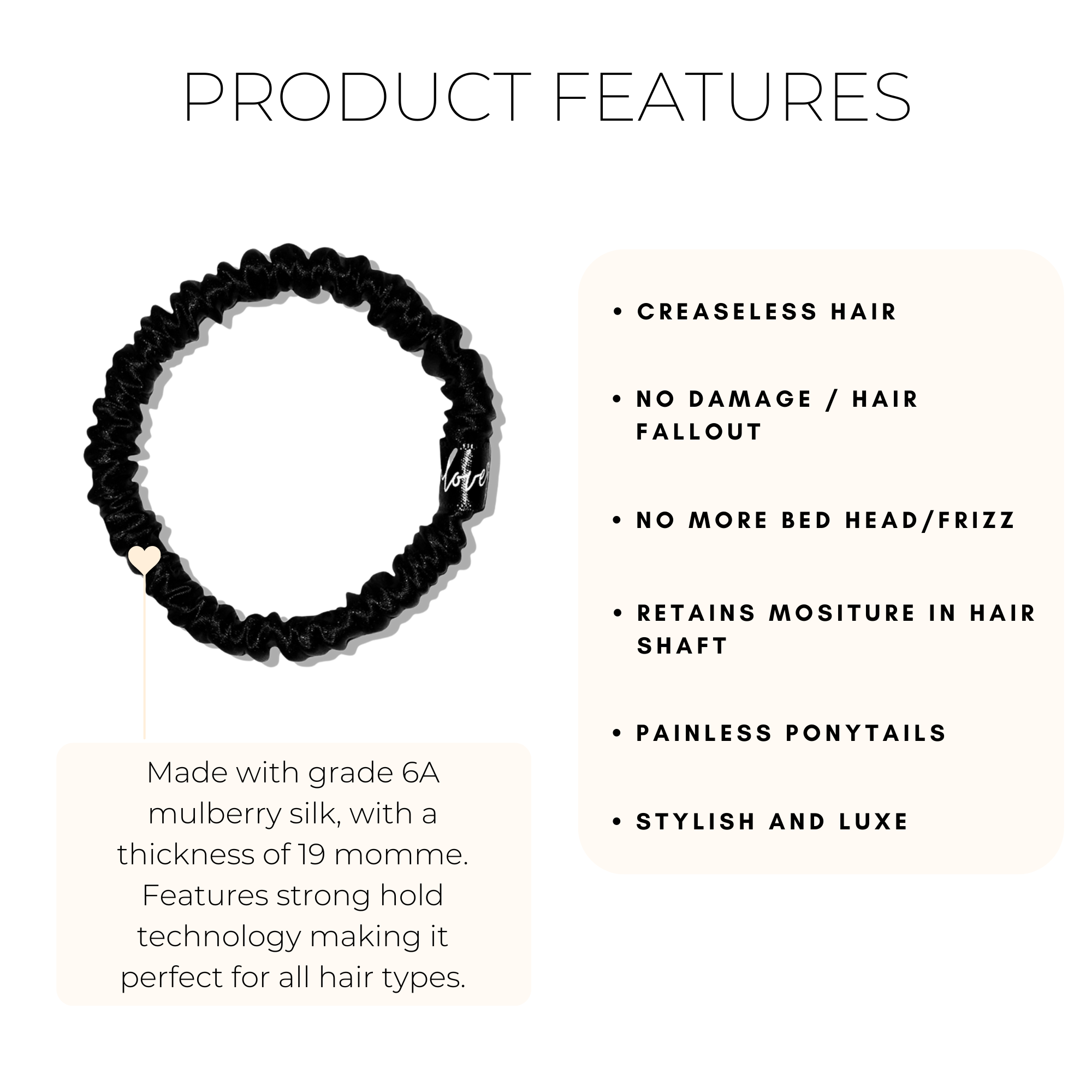 Silknlove Co. - Wholesale Scrunchie - Women's - Black Skinny Silk Scrunchie Set1