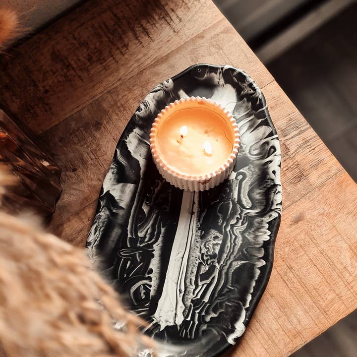 Teak and gold - Wholesale Decorative Tray - Ovale delicatesse schaal - Zwart Gemarmerd