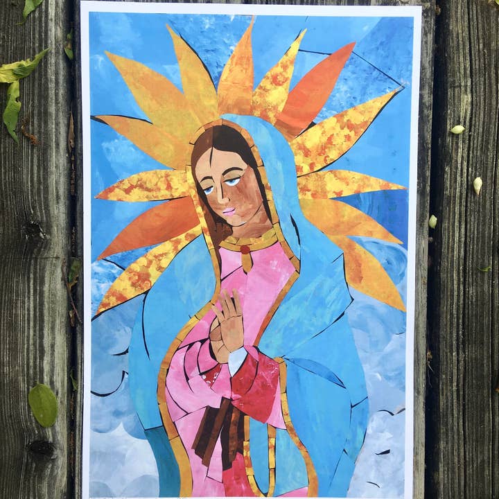 Our Lady of Guadalupe- Collage Catholic Art Print for wholesale by Carla Quigley Art
