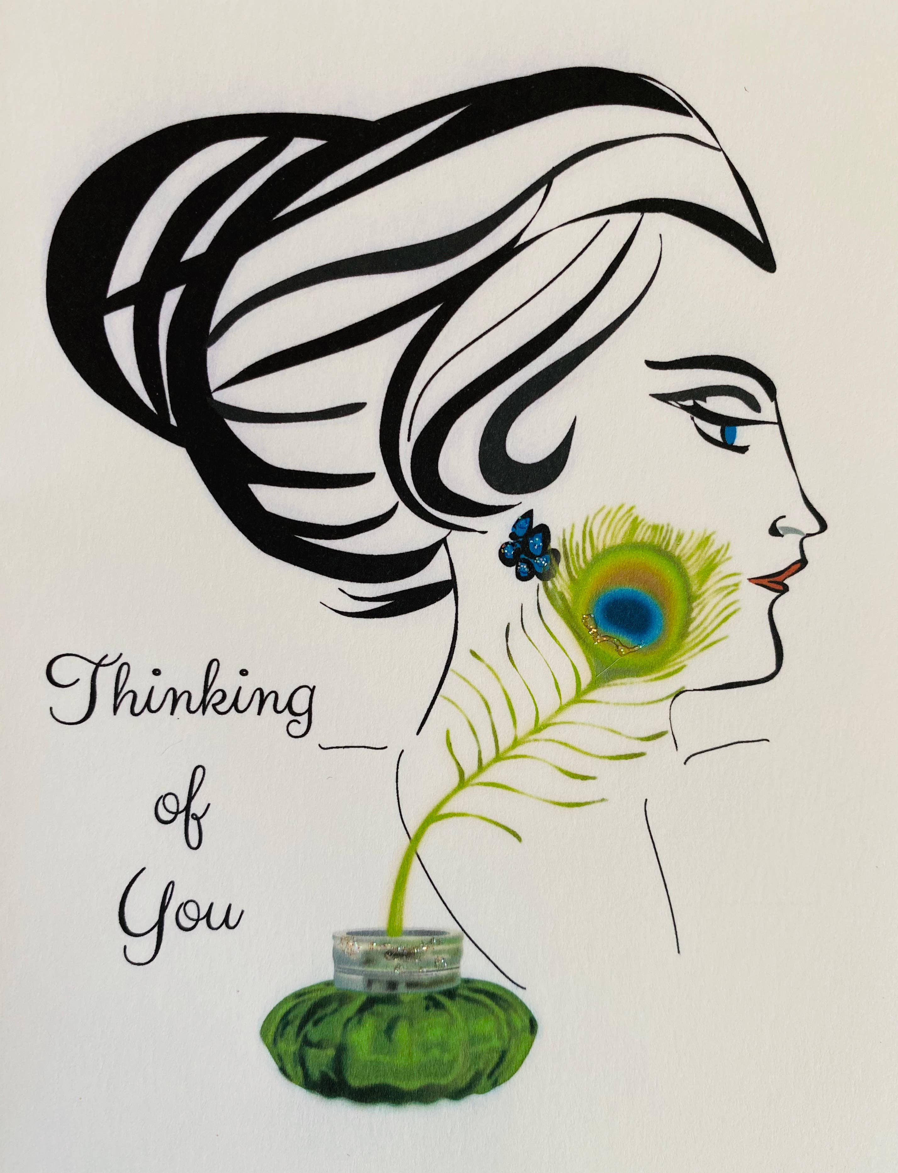 Studio Daedre - Wholesale Everyday Greeting Card - Gilded Profile + Peacock Quill Loose Card0