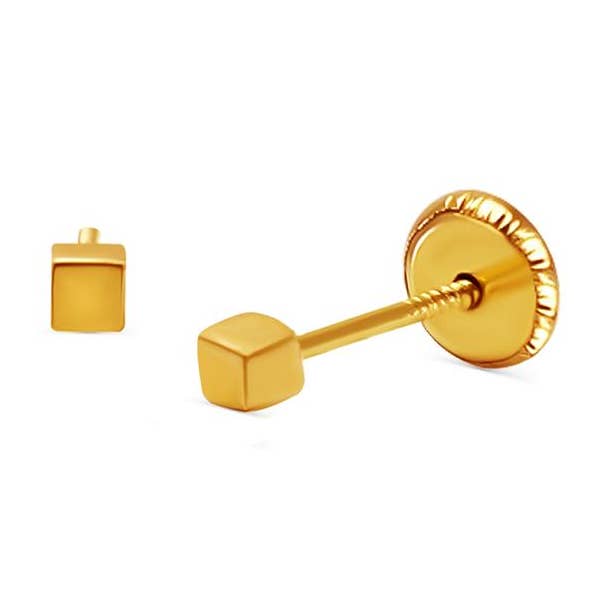 Boucles d'oreilles Mini Cube en or 14 carats BecKids, 2 mm pour la vente par Barrocos