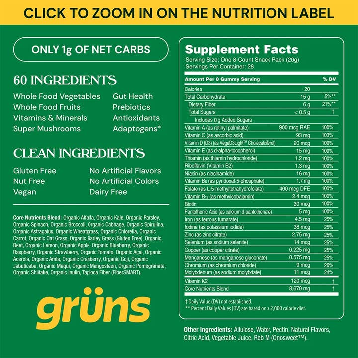 Grüns - Wholesale Oral Supplement/Vitamin - Adult Gummies | Low Sugar