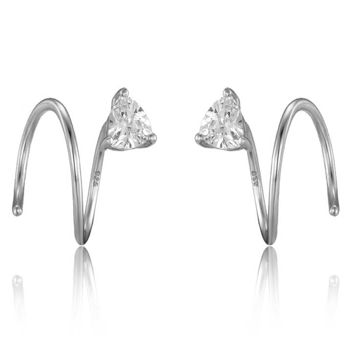 Long earrings/spiral hoop - white zirconia - for wholesale by Buganto