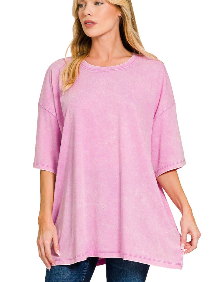 42POPS - Wholesale Knit Top - Women's - `.Acid Wash Cotton Oversized Tee37