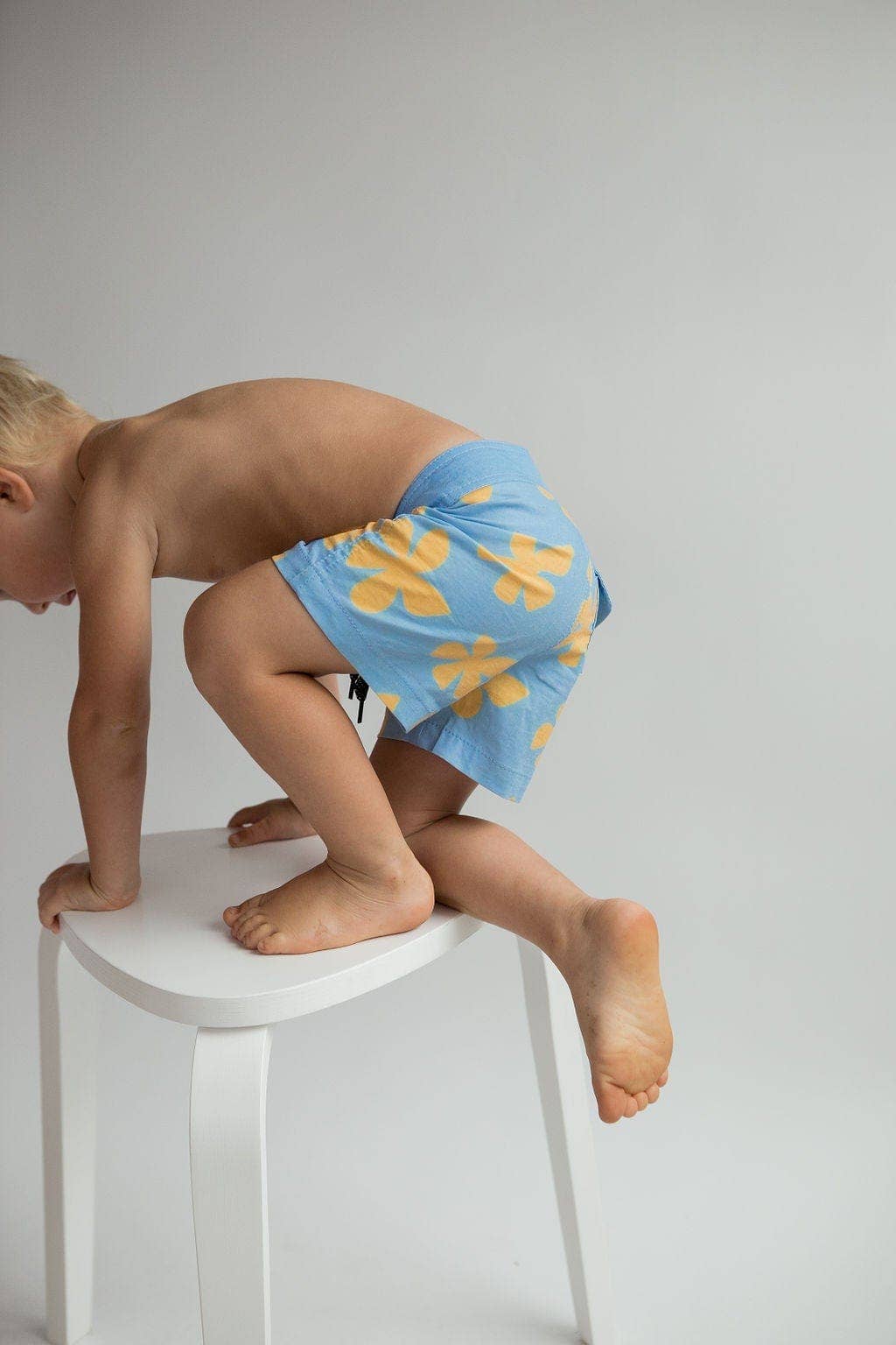 Kid’s Townshort Boardshorts in Light Blue Plumeria for wholesale on Faire5
