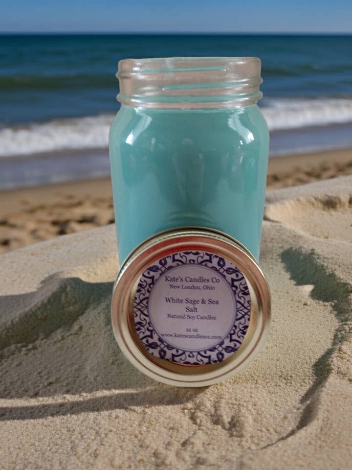 White Sage & Sea Salt Scented Soy Candles for wholesale by Kate's Candles co