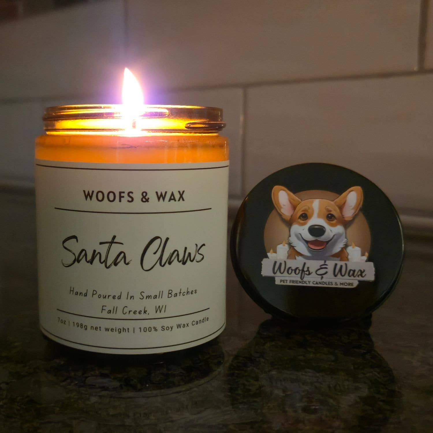 Woofs & Wax - Wholesale Jar/Filled Candle - Santa Claws Candle - 7oz 100% Soy - Pet Safe1
