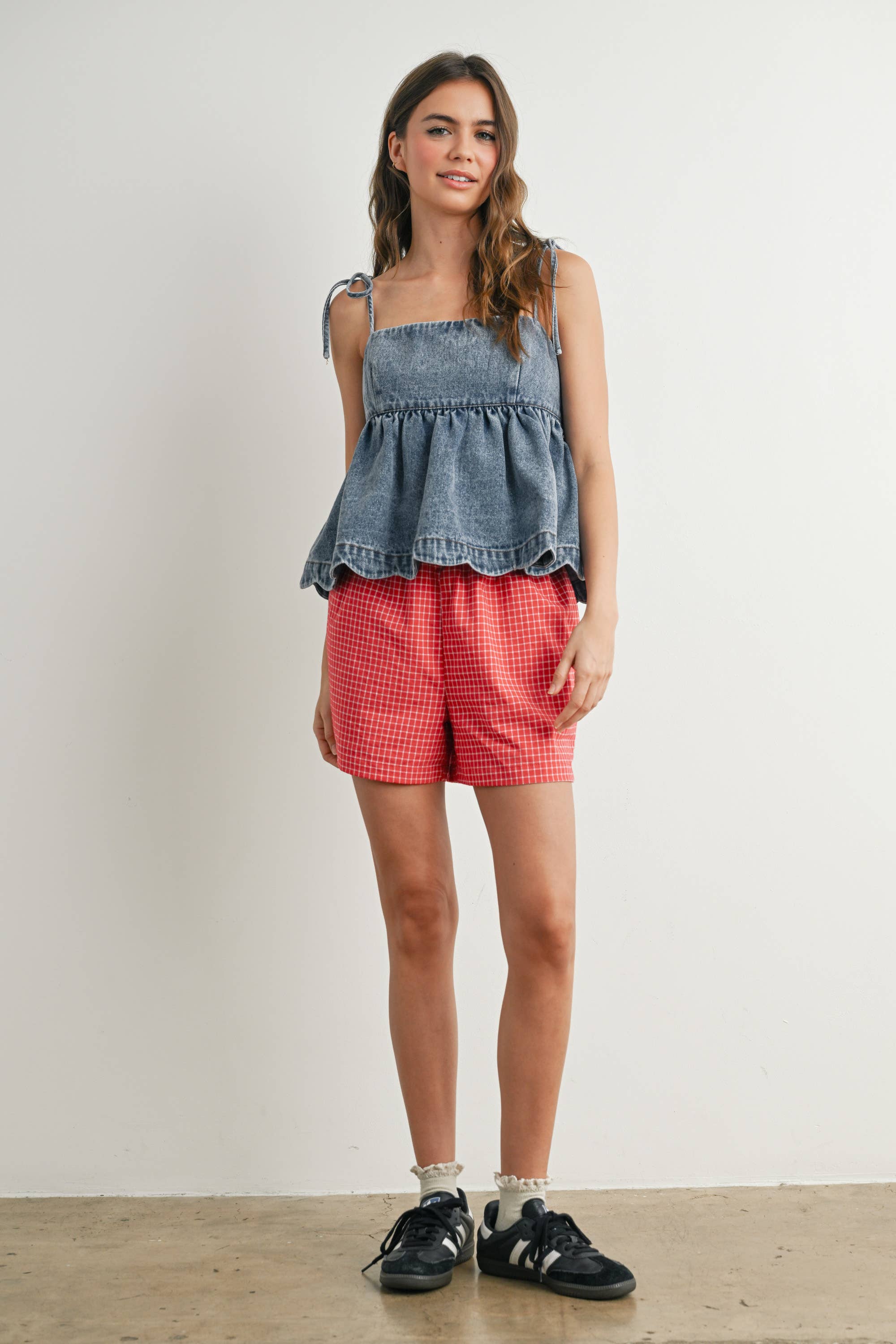 BUTTERMELON - Wholesale Blouse - Women's - Denim Tie-Strap Peplum Top - BMT7722 0