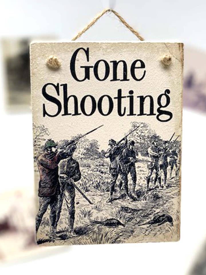 Gone Shooting - Wooden mini-sign for wholesale by THE WOODEN POSTCARD COMPANY
