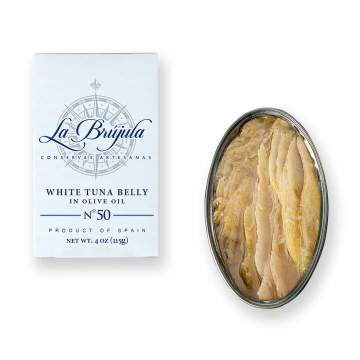 Ventre de thon blanc à l'huile d'olive OL120. LB50 pour la vente par Conservas La Brújula