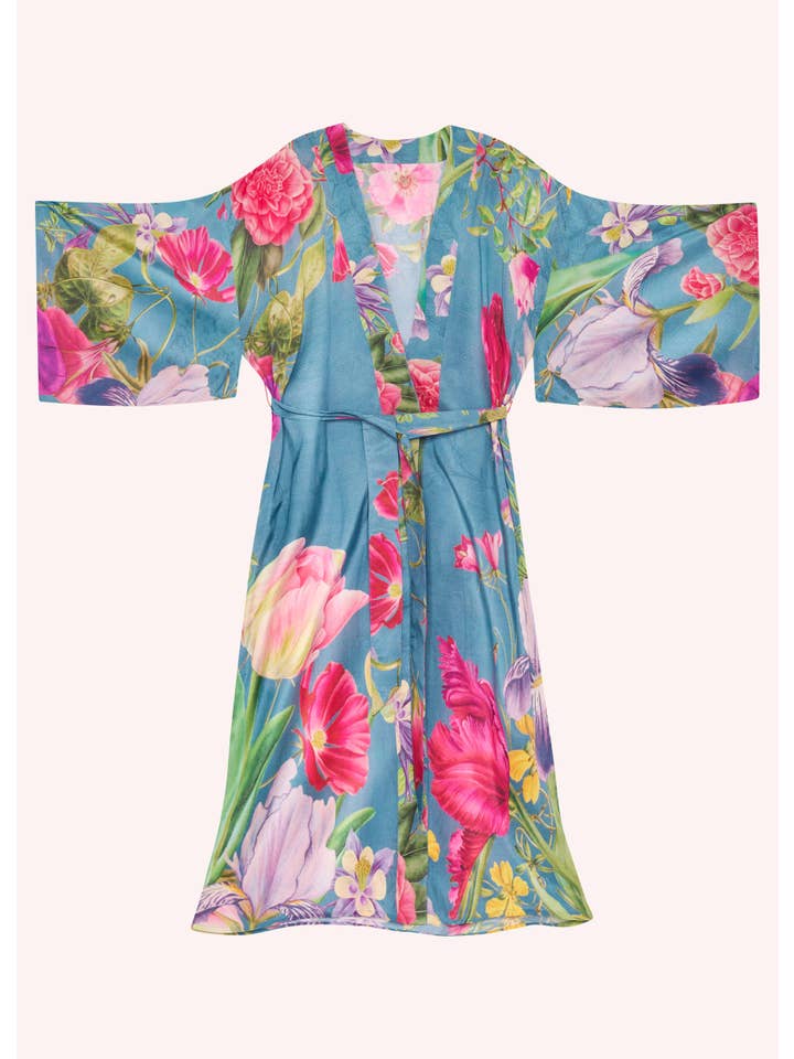 Blue Kimono Gown - Floral Study - Denim for wholesale on Faire