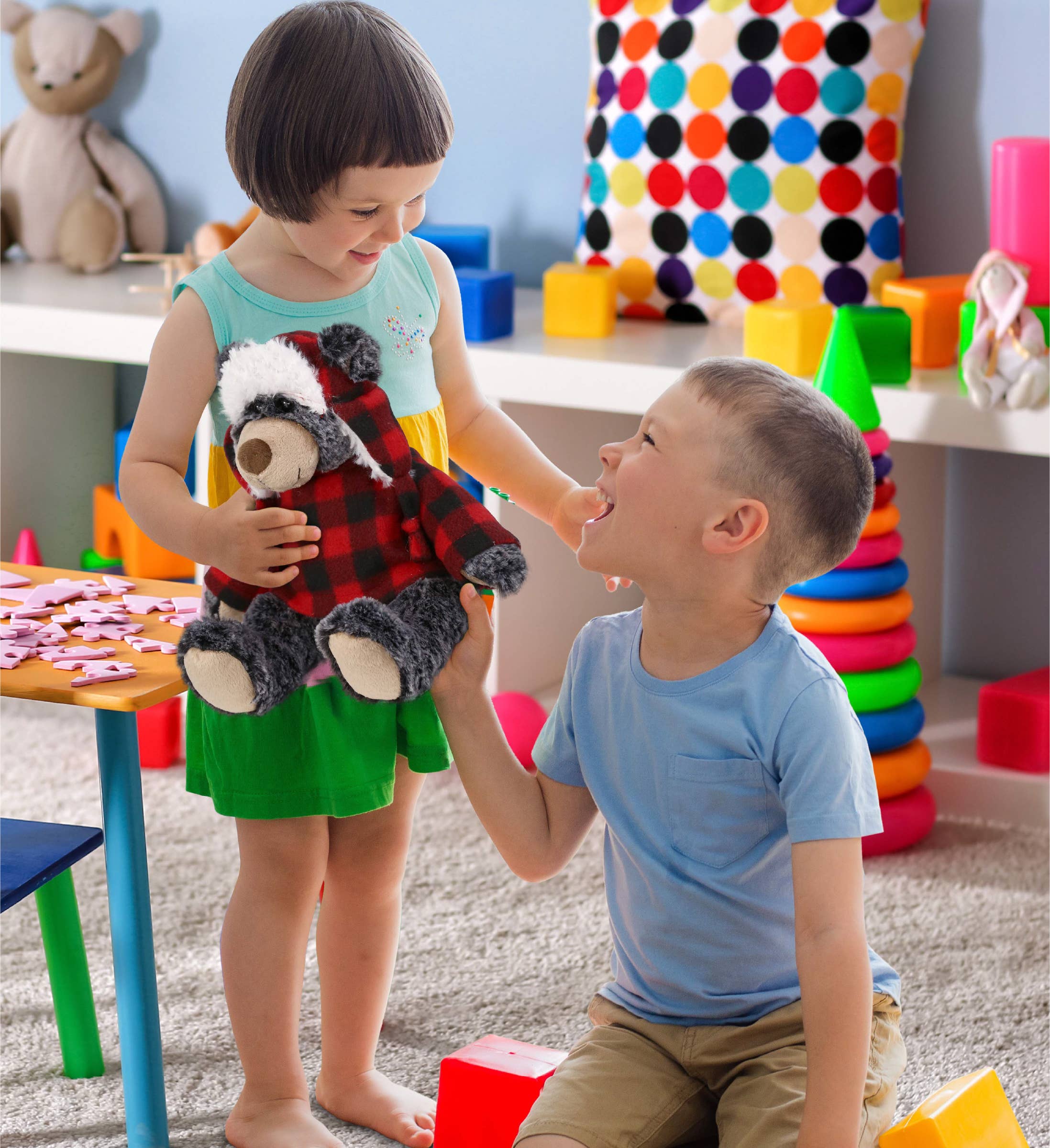 Cota Global - Vente Peluche – enfant et bébé - Super doux en peluche - Tenue à carreaux rouges - Ours noir5