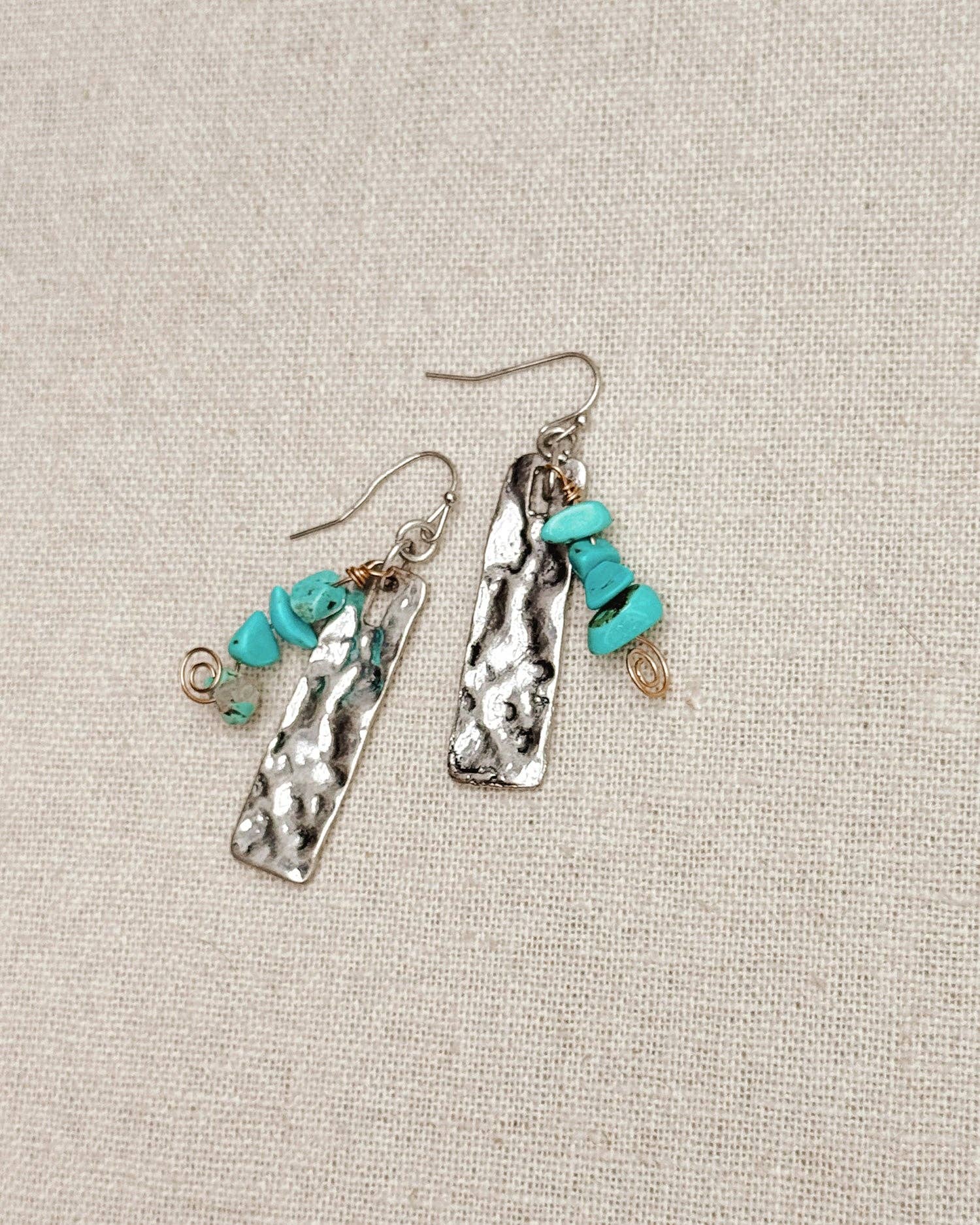 Juniper Wish - Wholesale Dangle Earrings - Turquoise Drop Earrings – Hammered Silver1