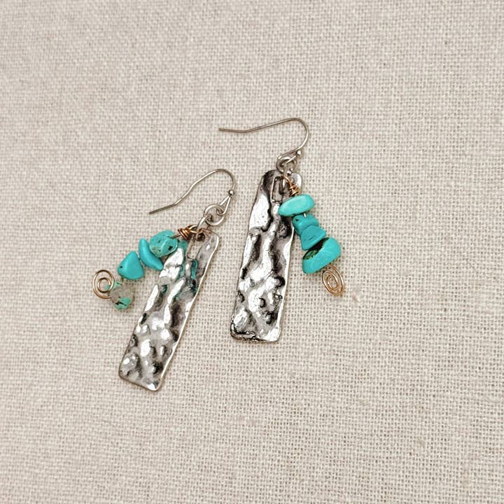 Juniper Wish - Wholesale Dangle Earrings - Turquoise Drop Earrings – Hammered Silver1