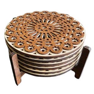 Conjunto de Seis Bases para Copos em Madeira com Motivo Floral por atacado de Al Wood Earrings