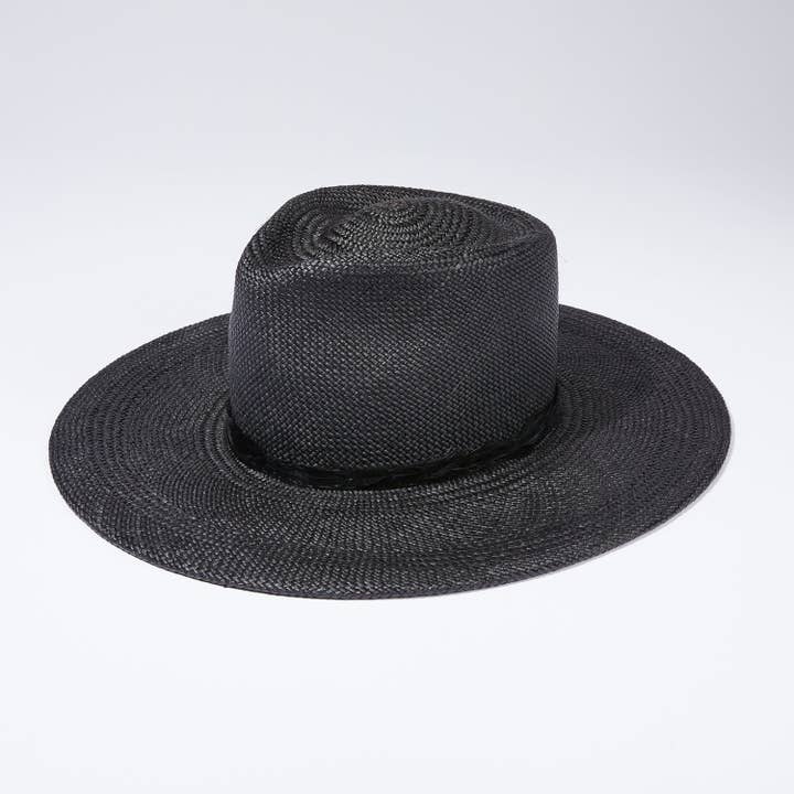 The Straw Teardrop | Soft Black w/ Feather Ribbon for wholesale by HEADS OF STATE HAT CO.