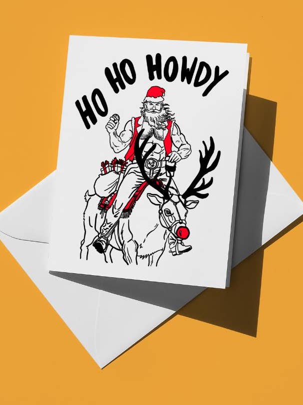 Ho Ho Hola Vaquero Tarjeta Navideña de Santa del Oeste Tarjeta de Navidad A2 Impresa en Cartulina Premium Mate Plus con Sobre para venta al por mayor de semiserious studio