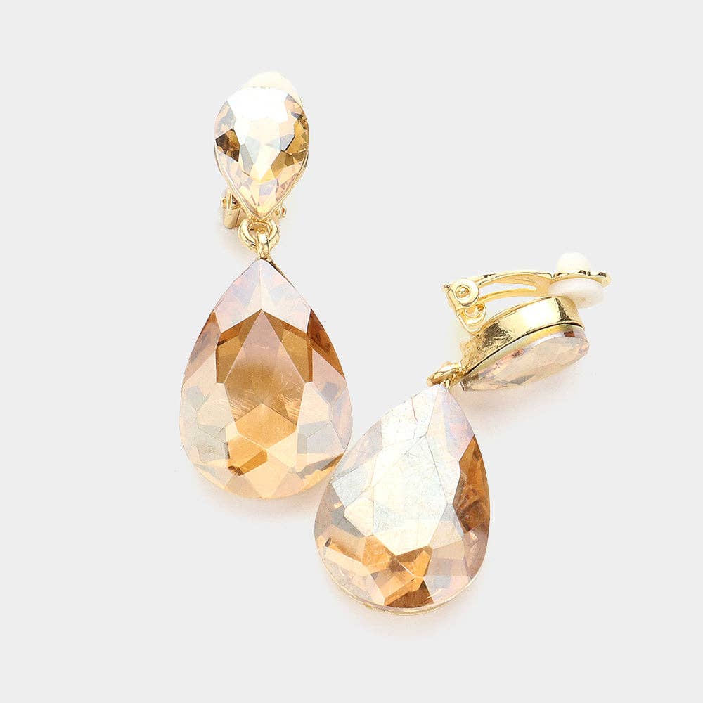 Madeline Love - Wholesale Clip-On Earrings - Double Teardrop Stone Link Clip on Evening Earrings7