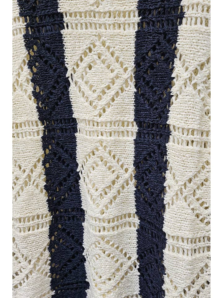 Ivory Navy Open Knit Crochet Sweater for wholesale on Faire9