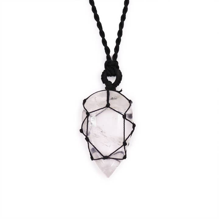 Ancient Wisdom – wholesale Pendant/charm necklace – Laced Gemstone Teardrop Pendant - Rock Quartz