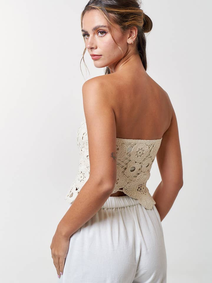 NATURAL IBT30310 CROCHET FLYAWAY TUBE TOP for wholesale on Faire