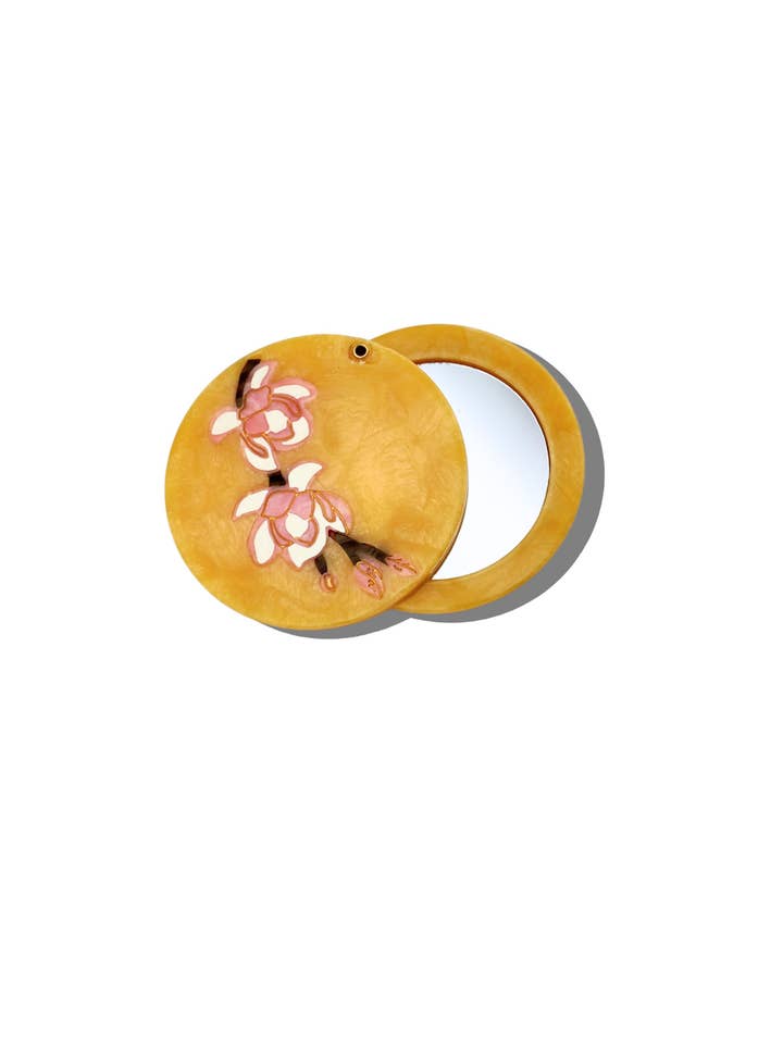 Hand-painted Magnolia Compact Mirror for wholesale by Solar Eclipse