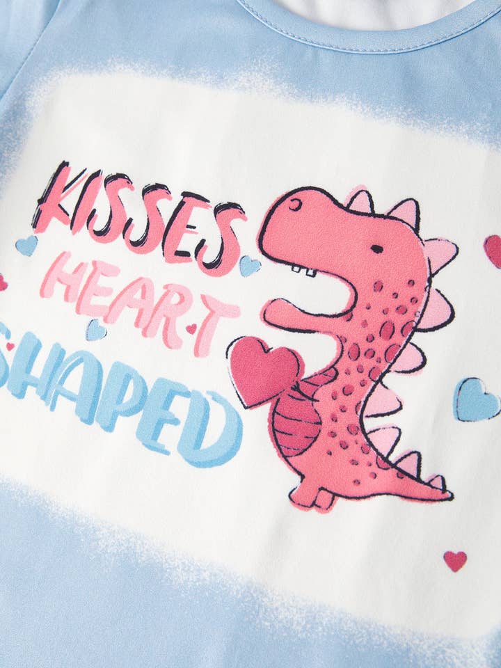 Rylee Faith Designs - Vendita all'ingrosso Completo top e pantaloncini - Bambini - Set con Maglia a Volant con Stampa di Lettera di Dinosauro per San Valentino e Pantaloni Svasati