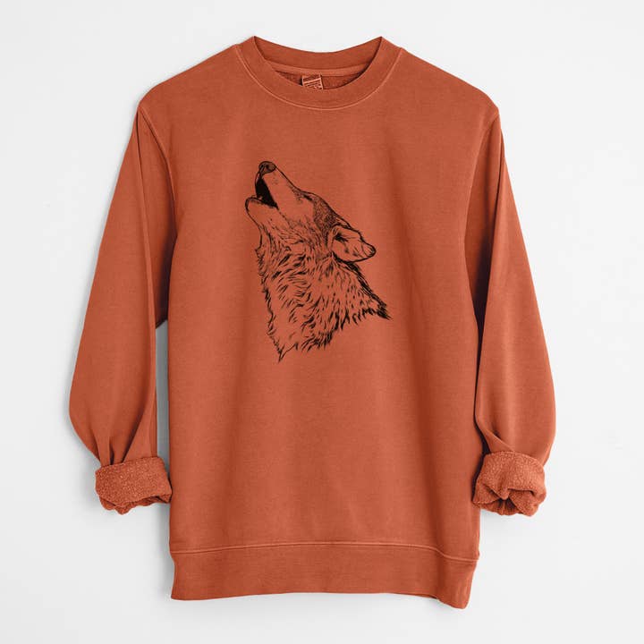 Canis lupus - Grey Wolf Howling - Unisex Pigment Dyed Crew Sweatshirt for wholesale by Because Tees