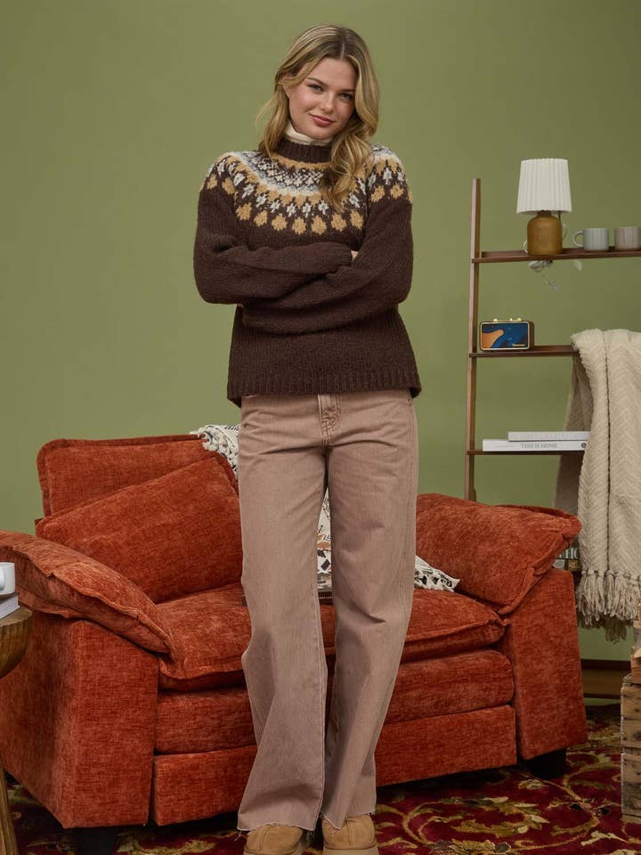 Blu Pepper - Wholesale Knit Sweater - Women's - FAIR ISLE PATTERN LONG SLEEVE KNIT SWEATER4