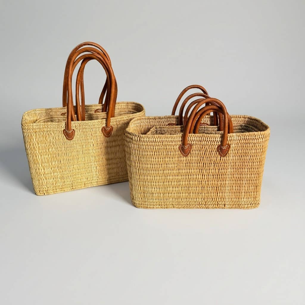 Melecraft - Wholesale Basket - Reed Market Basket Leather Handles - Natural Woven Tote Bag20
