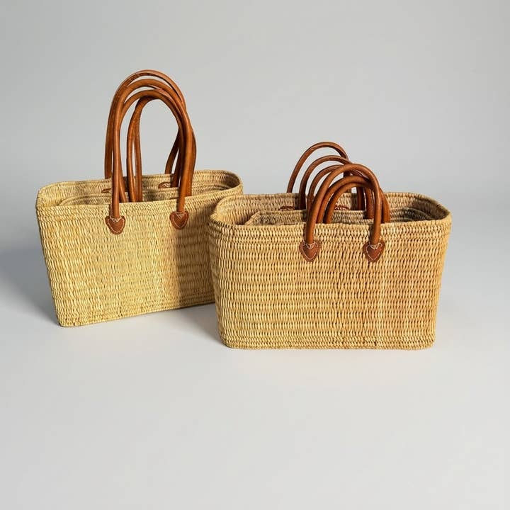 Melecraft - Wholesale Basket - Reed Market Basket Leather Handles - Natural Woven Tote Bag20