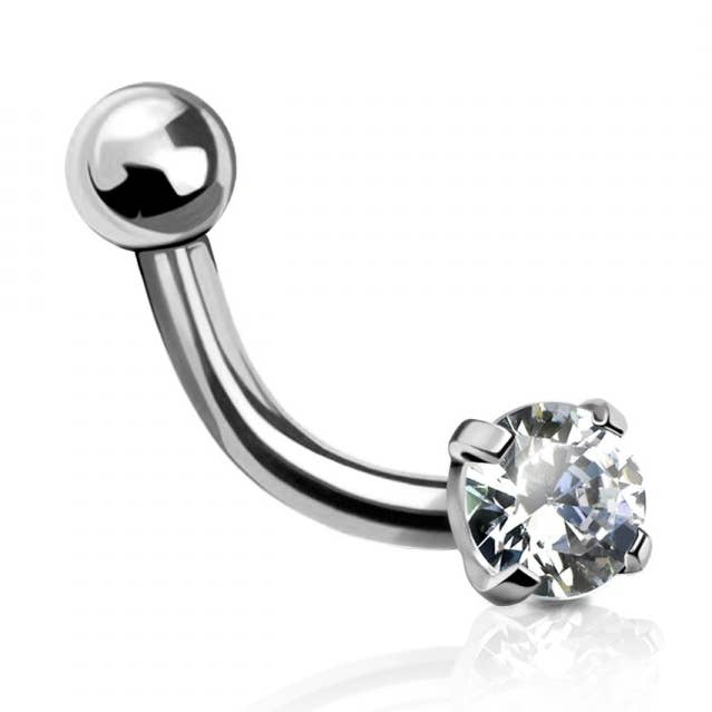 316L SS ROUND CZ PRONG EYEBROW RING CURVED BARBELL for wholesale by CRAVE
