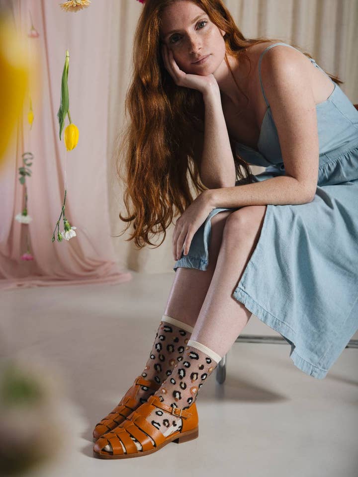 Atelier St Eustache - Vente Chaussettes – femme - Horseshoe Bend Crème • Chaussettes transparentes léopard5