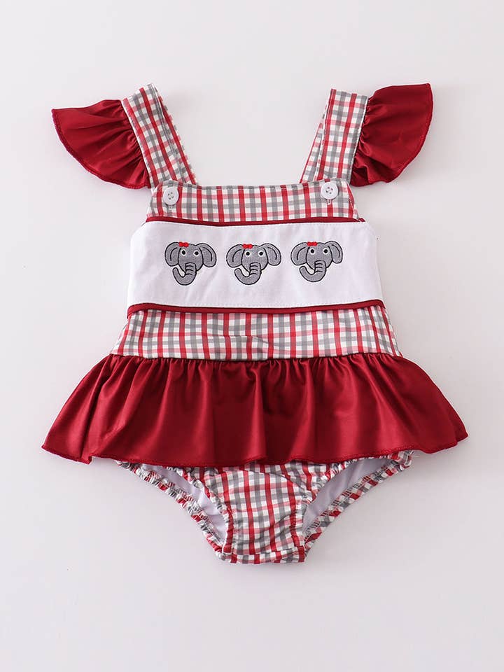 Bañador de una pieza para niña con bordado de elefante de Alabama para venta al por mayor de Aspen Rain Boutique