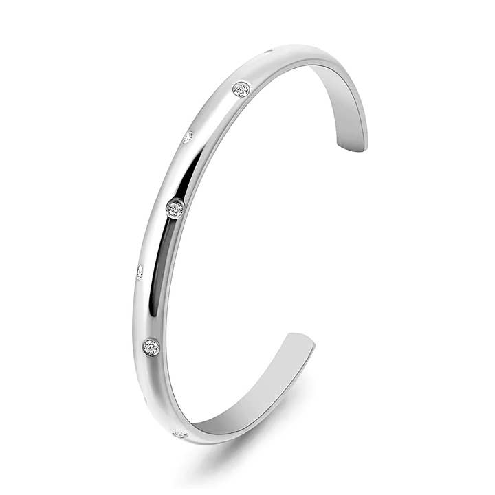 BG608W B.Tiff 8-Stone Starlight Pave Adjustable Bangle Cuff for wholesale by B.Tiff