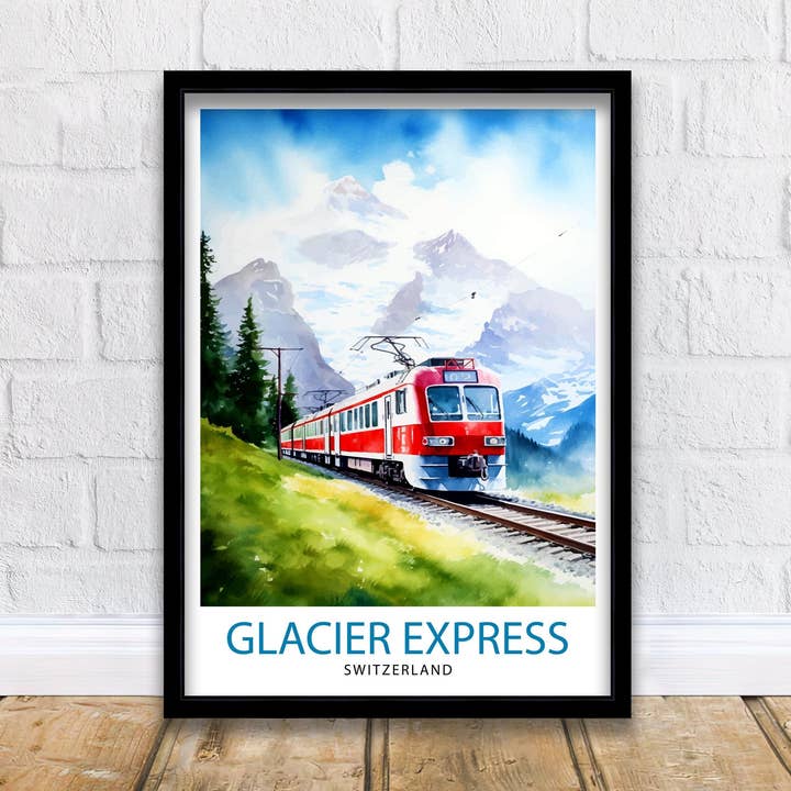 Glacier Express Schweiz Plakat Glacier Express Dekoration Glacier Express Plakat Glacier Express Kunst Glacier Express Vægkunst Gave til Tog for engroshandel hos InkNPrintz