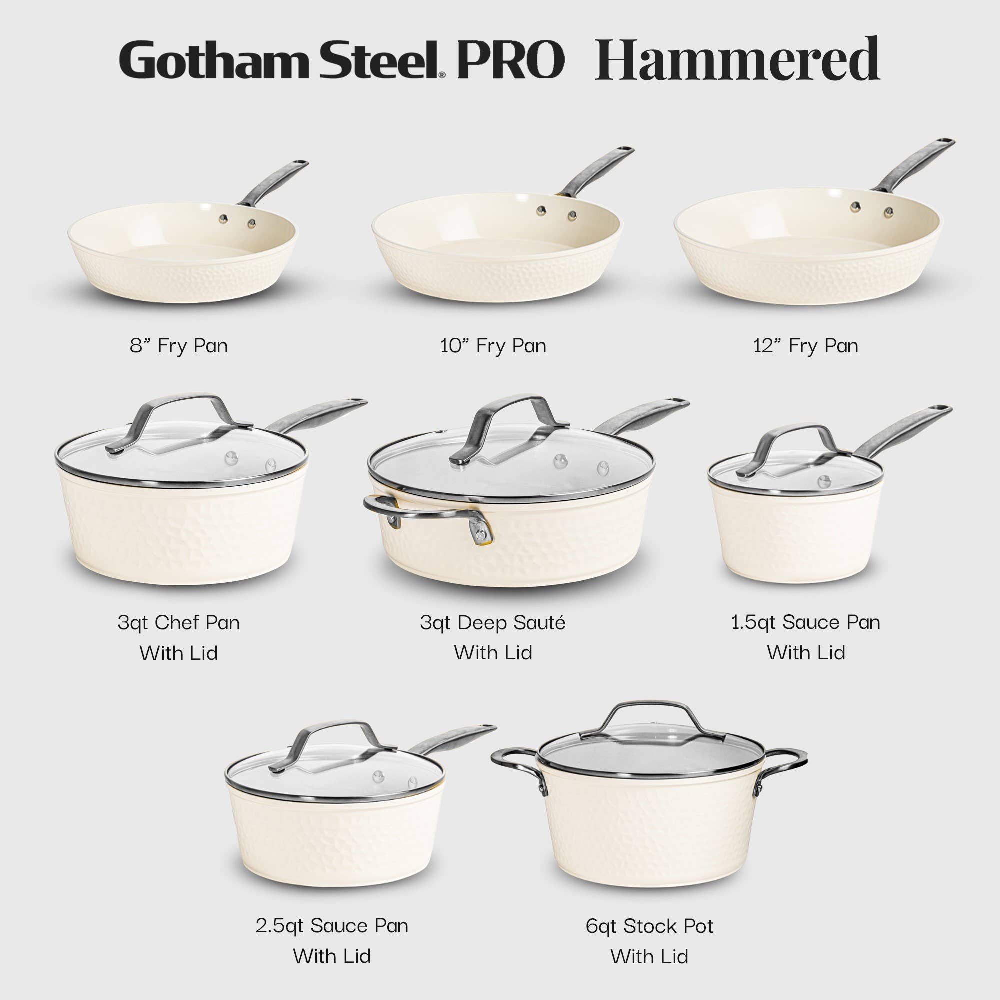 Gotham Steel/Granitestone - Vente Batteries de cuisine - Ensemble de 13 pièces Gotham Steel Pro Forged Hammered en crème3