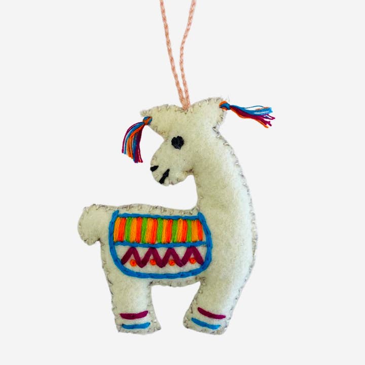 Llama Felted Embroidered Holiday Wool Ornament - Mexico for wholesale by Lumily