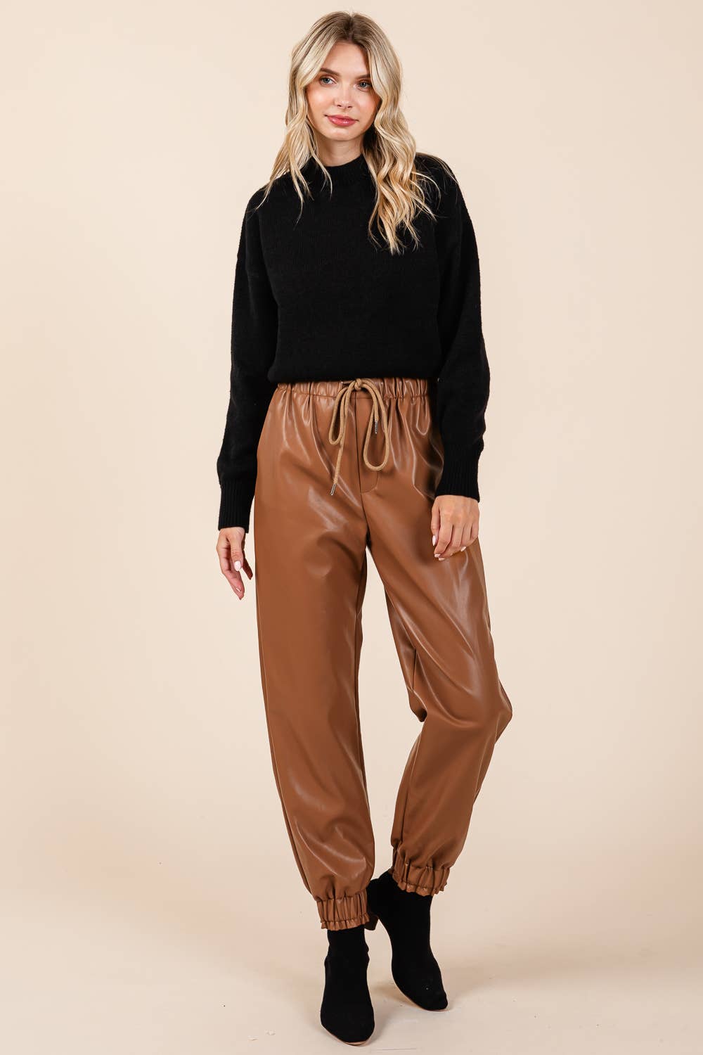 GeeGee x Lovelo - Wholesale Pants - Women's - Faux Leather Jogger Pants, MP508127
