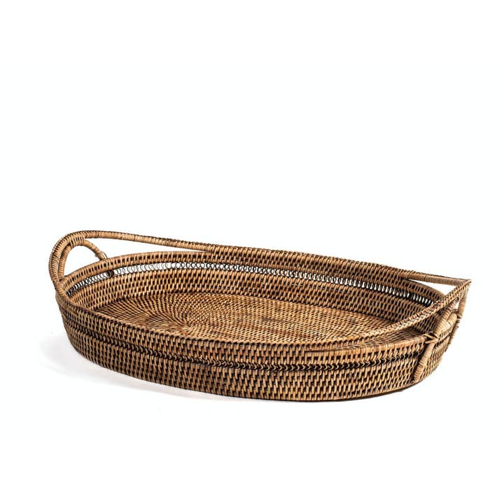 Oval bakke i rattan med håndtag 48x35x8 cm for engroshandel hos H&H