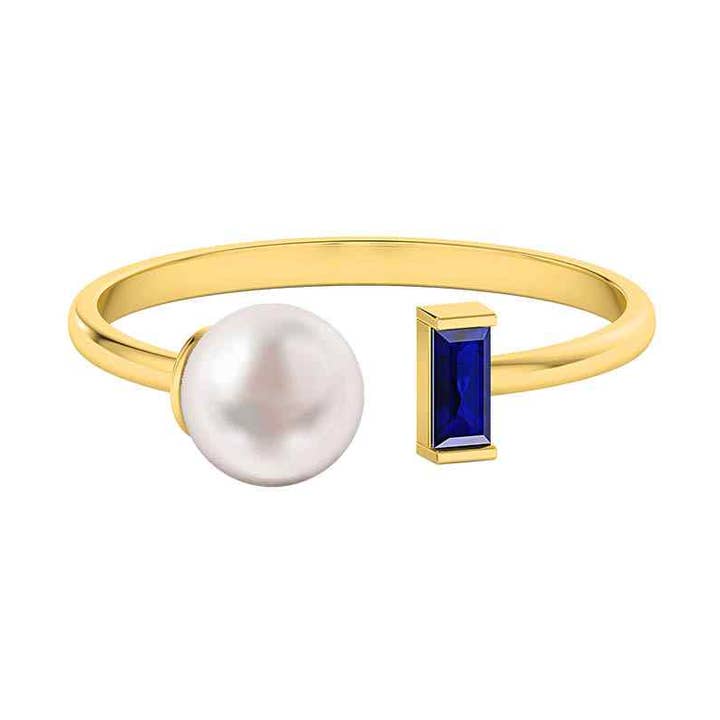 Pearl & Blue Sapphire Gold Ring for wholesale by Doré D’or - 18K Solid Gold Fine Jewelry