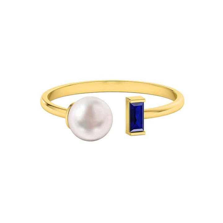 Pearl & Blue Sapphire Gold Ring for wholesale by Doré D’or - 18K Solid Gold Fine Jewelry