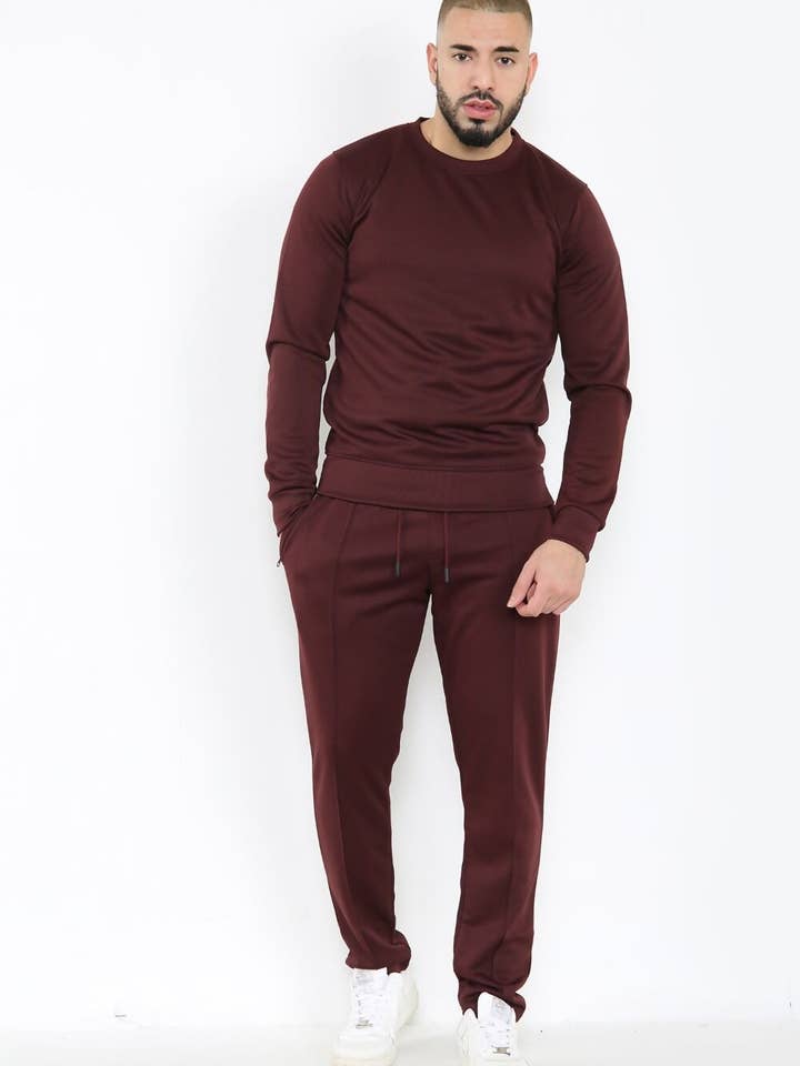 Brown BASIC CREW PULLOVER TRACKSUIT for wholesale on Faire