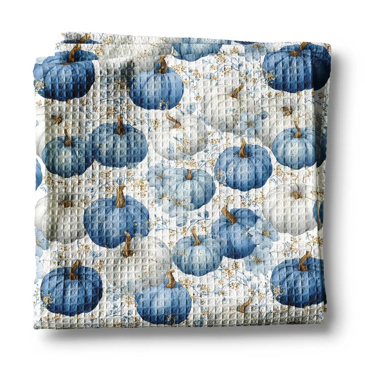 Blue Pumpkin Chinoiserie Fall Coastal Kitchen Towel Waffle for wholesale by Canary Road