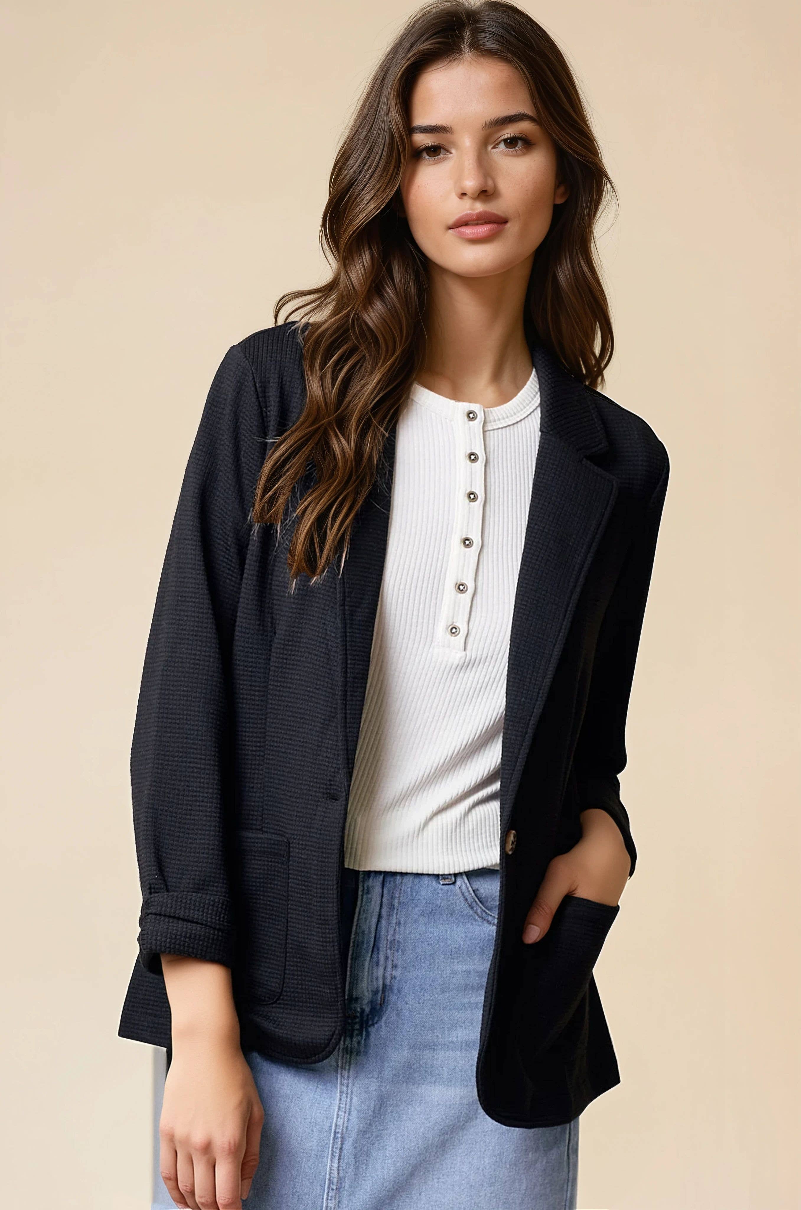 Doe and Rae - Vente Blazer – femme - Blazer texturé à manches froncées - 10150J16