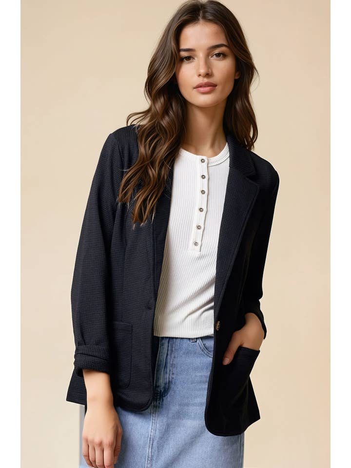 Doe and Rae - Wholesale Blazer - Women's - Shirred Sleeve Textured Blazer - 10150J16